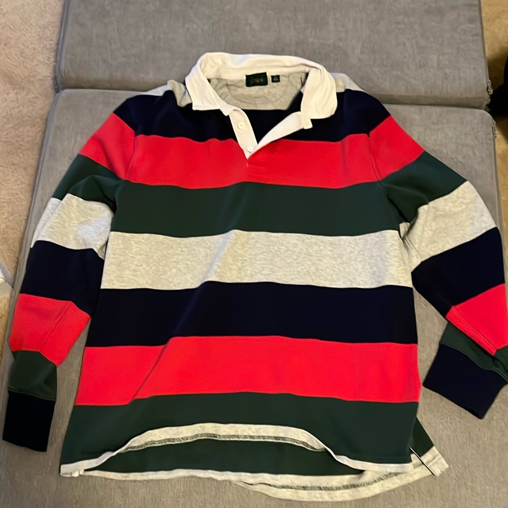 J Crew Rugby Shirt; XL, Multi Stripe (Gray, Green, Blue, Red)